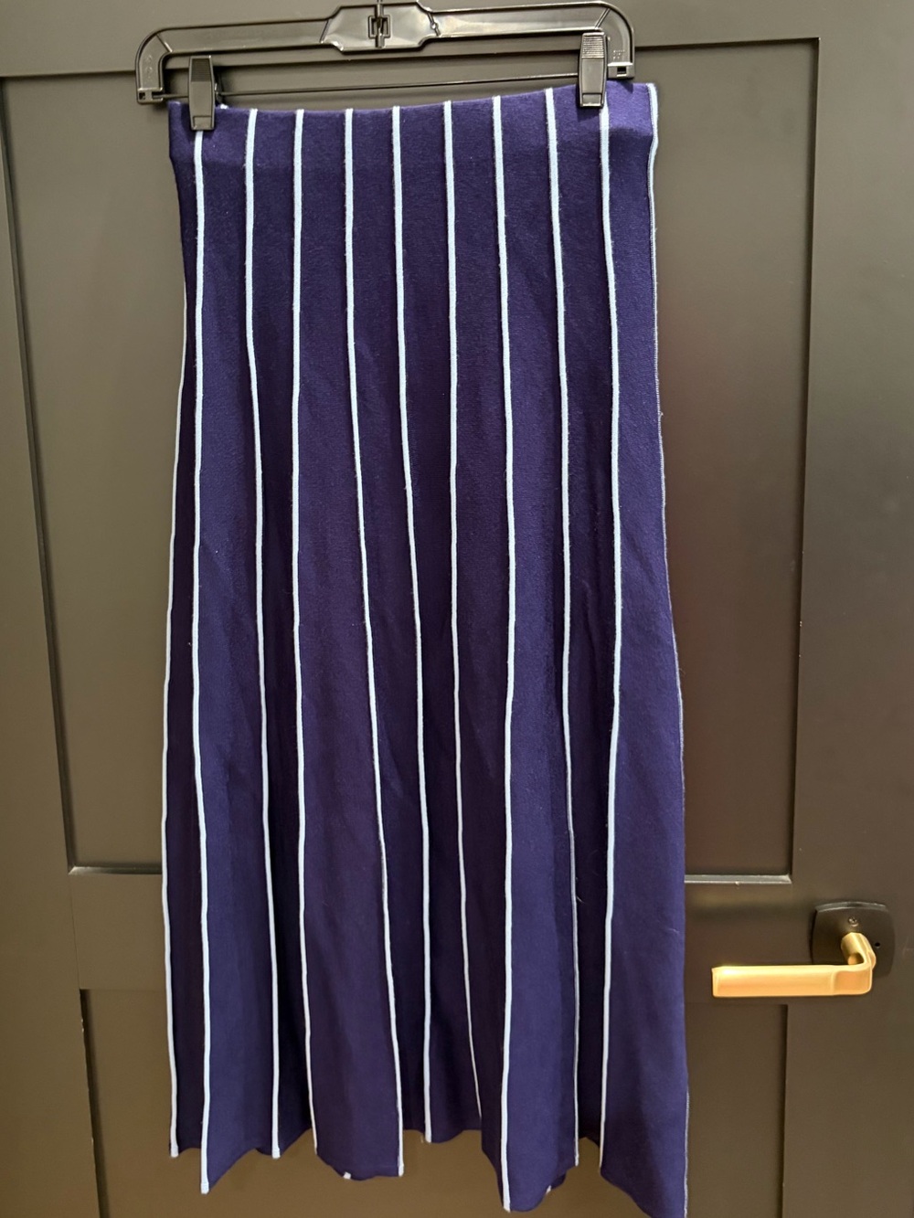 Vici Navy and White Striped Knit Midi Skirt